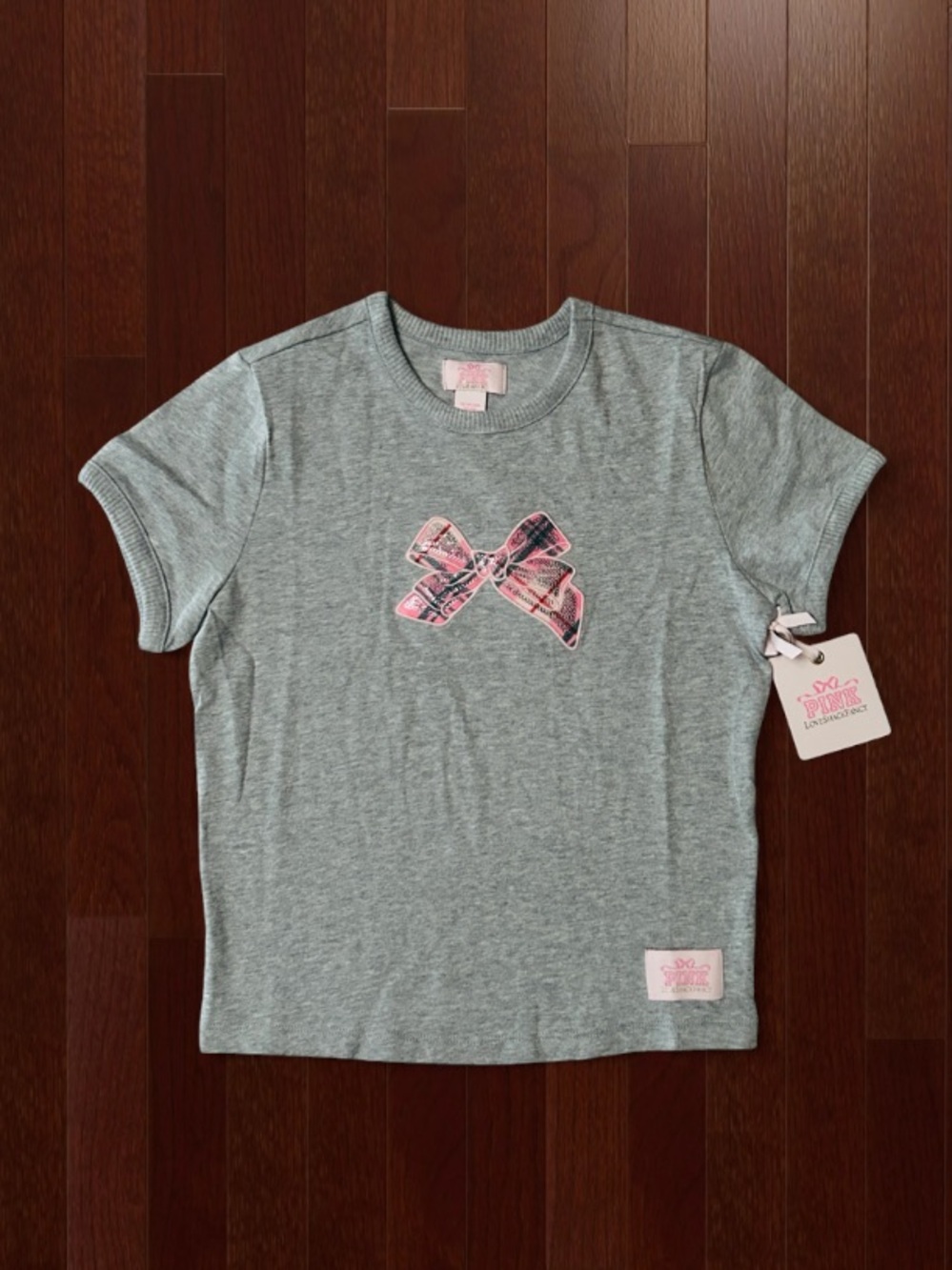 🆕🎀 LoveShackFancy x PINK Victoria Secret Sequin Bow Baby Tee XS NWT